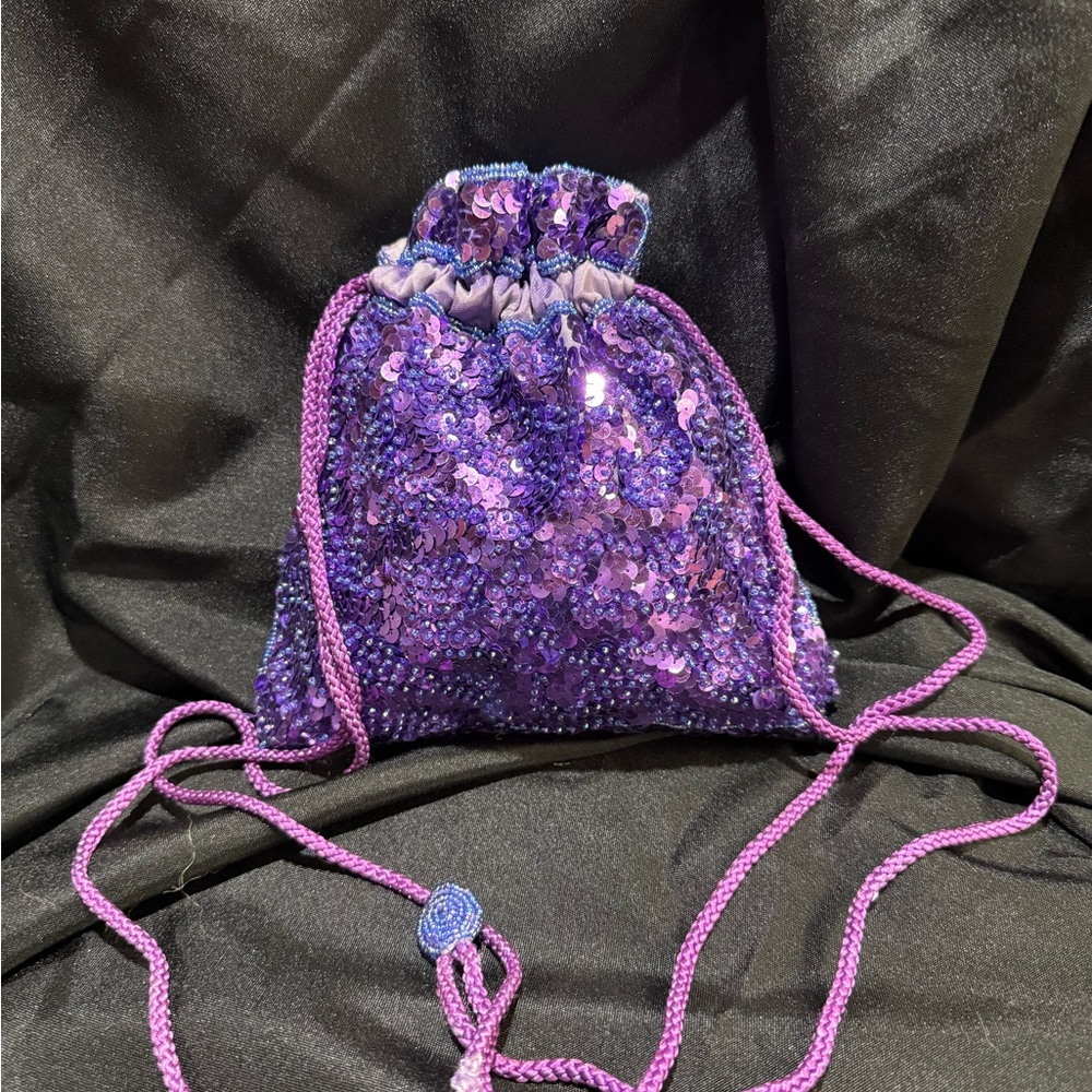 Sequin Drawstring Bag - Purple
